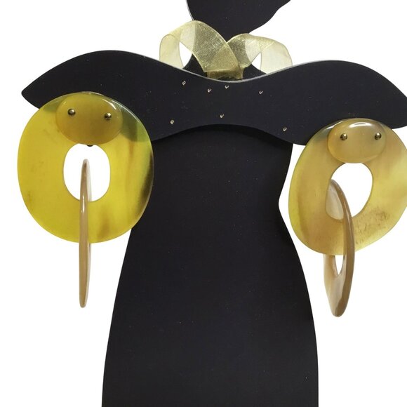 Vintage Women 1960's Yellow Amber Lucite Clip on Hoop Earrings Statement Piece - Picture 1 of 7